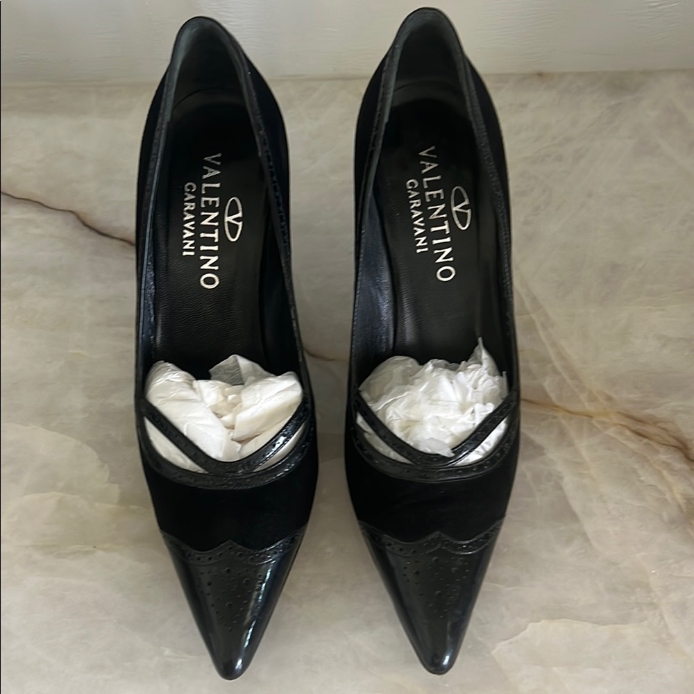 Valentino Black Patent Leather suede Stiletto Heels